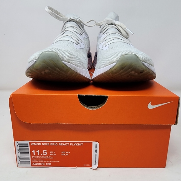 Nike Epic React Flyknit White Racer Blue 2018 AQ0070 100 Women's 11.5 Men's 10 - Picture 5 of 11